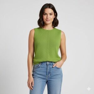 Vintage Matcha Green Textured Sleeveless Sweater Vest Top - S/M